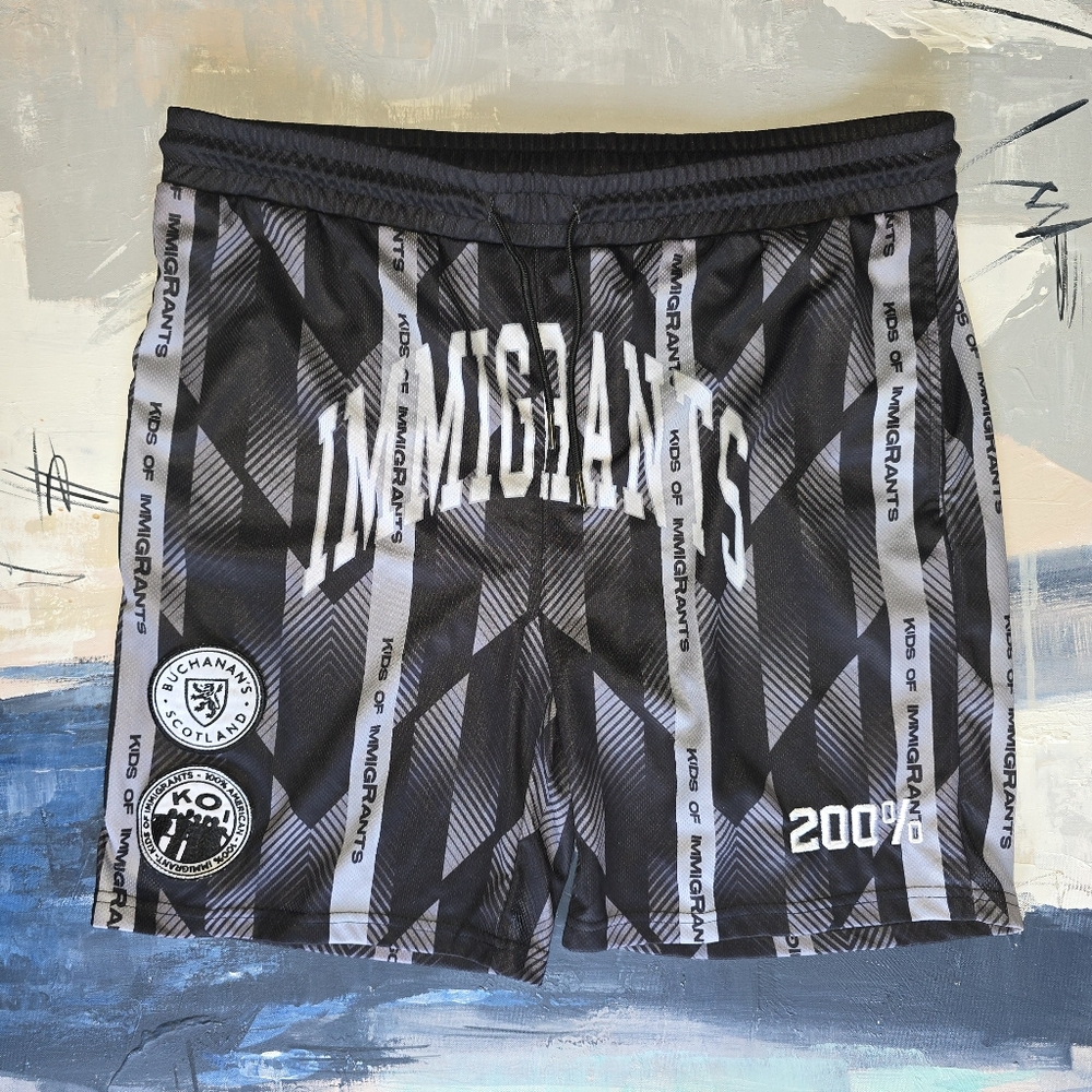 Kids Of Immigrants Black Graphic Shorts Streetwear Scotland Soccer Sz XL